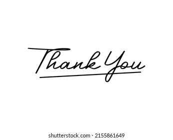 Thank You Text Handwritten Black Lettering Calligraphy with Simple Underline isolated on White Background. Greeting Card Vector Illustration. Flat Design Template Element.