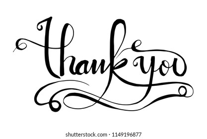 Thank you text, handwritten. Calligraphy lettering Vector illustration 