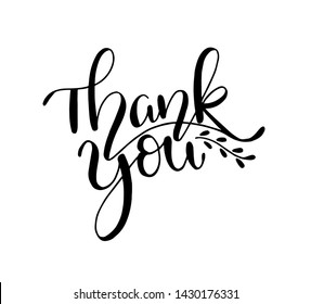 Thank you text, handwritten. Calligraphy lettering Vector illustration 