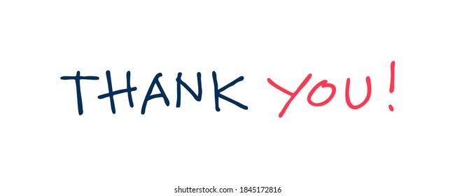 Thank You Text Handwritten Lettering Calligraphy isolated on White Background. Greeting Card Vector Illustration. Flat Vector Design Template Element.