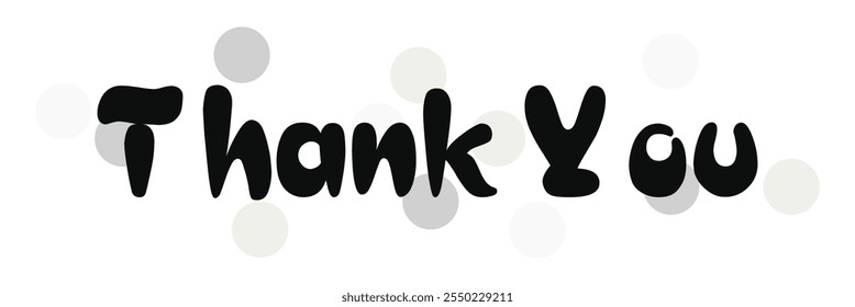 Thank you text handwritten with swirl ribbons circles. Vector phrase design for card or banner. Thank you calligraphy. Eps 10.