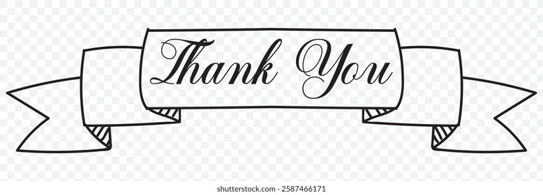 Thank you text handwritten with swirl ribbons and colored circles. Vector phrase design for card or banner. EPS 10.