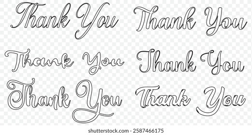 Thank you text handwritten with swirl ribbons and colored circles. Vector phrase design for card or banner. EPS 10.