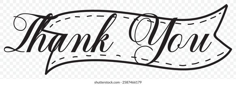 Thank you text handwritten with swirl ribbons and colored circles. Vector phrase design for card or banner. EPS 10.