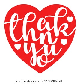 Thank you text with heart in flat style design