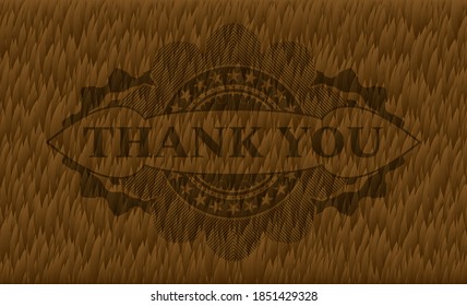Thank you text inside Hairy Brown fur emblem. Animal graceful background. Intense illustration. 