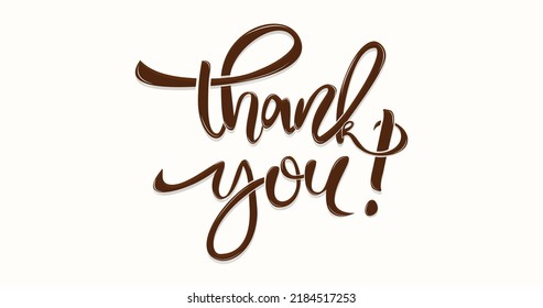 Thank you text lettering in brown color on the white background is suitable for the banner, covers, and posters. Thank you card. Vector illustration.