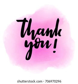 Thank you text lettering by modern hand writing calligraphic on water color background in vector illustration. This concept design for thank you card, ?banner or advertising