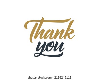 Thank You Text Lettering Calligraphy in Gold and Black Color isolated on White Background. Vector Illustration for Greeting Cards. Flat Decorative Design Template Element.