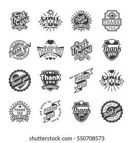 Thank you text lettering vector logo badge black quote for some greeting card or company name design illustration stamp. 