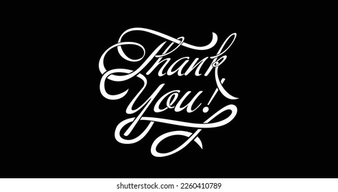 Thank you text lettering in white color on a black background is suitable for the banner, covers, and posters. Thank you card. Vector illustration.
