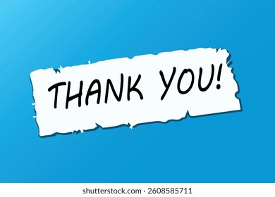 Thank you text message on a torn paper isolated on blue, vector illustration design background
