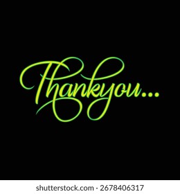 A thank you text with a neon effect. This image is isolated on a black background. The text is green and has a glowing effect. It is a modern and stylish design.
