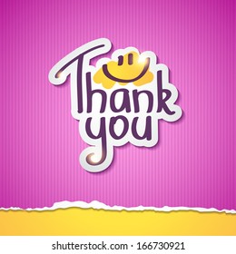 Thank You text on paper sticker, vector illustration