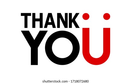 thank you text on white background, U letter as smile, vector illustration