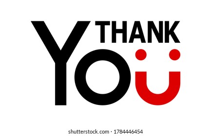 thank you text on white background, U letter as smile, vector illustration