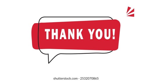 Thank you text with red banner on white background