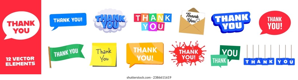 Thank you text. Thank you text set. Thank you icons set.