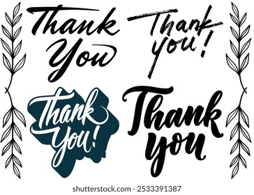 Thank You Text Sets with Floral Background, Elegant Typography Designs, Nature-Inspired Decor Elements, Warm and Inviting Greeting Artwork, Stylish Gratitude Lettering