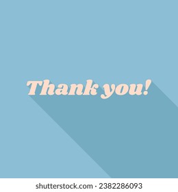 Thank you text. Unbleached silk Icon with very long shadow at dark sky blue background. Illustration.