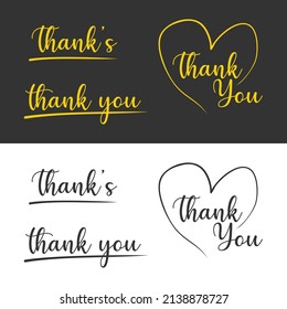 Thank you thanks greeting vector yellow letter black and white background illustration set