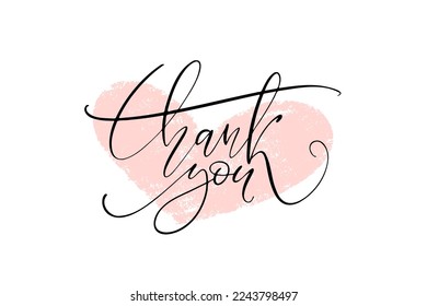 Thank you thin hand written words on textured heart shape background. Vector letteing composition. Design for cards, posters, marketing materials.