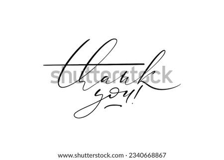 Thank you thin hand written text on white background. Calligraphy lettering with common words for cards, social media, posters, banners and photo overlay. Vector illustration.