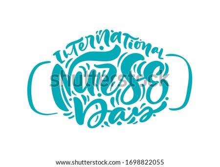 Thank you turquoise lettering vector text in form of face mask. Illustration for International Nurse Day. Surgical procedure mask for doctors and people. Covid-19 outbreak.
