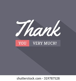 Thank You typographic card design in modern trendy style with long shadow on dark background