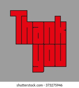 Thank you typographic design. Vector illustration. Red on gray background.