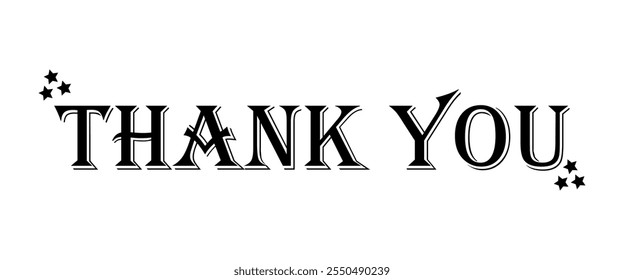thank you typography black text letters with stars. isolated 