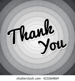 Thank you typography black and white old movie screen poster. Editable vector vintage movie background. Isolated.