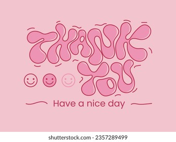Thank you typography card design with text and smile icons.