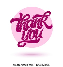 Thank you typography. Handwritten brush lettering with circle on white isolated background. Inscription for postcard, banner, invitation, greeting card. Vector illustration with typography. EPS10
