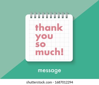 'Thank you' typography message vector design of note pad style.