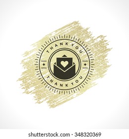 Thank You Typography Message Vintage Greeting Card design template. Gold Texture paint stain Retro vector background.