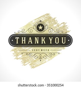 Thank You Typography Message Vintage Greeting Card design template. Gold Texture paint stain Retro vector background. Thank You Card Note, Thank You Background.