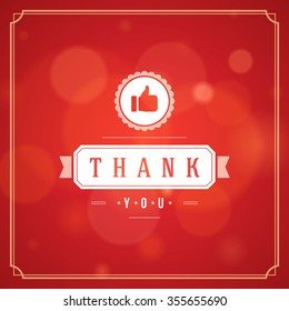 Thank You Typography Message Vintage Greeting Card design template. Bokeh light vector background. Thank You Card Note, Thank You Background, Thank You Label. 