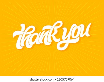 THANK YOU typography on bright orange background. Modern brush calligraphy for greeting card, invitation, banner, poster. Vector template with hand drawn lettering. Vector illustration. EPS10
