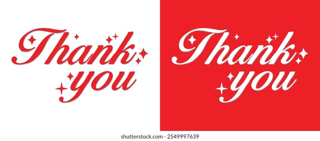 Thank you typography style. thank logo collection. Thank you card, text or lettering. handwriting calligraphy isolated on red background. Thank you