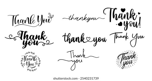 Thank you typography vector. Thank you in different styles 