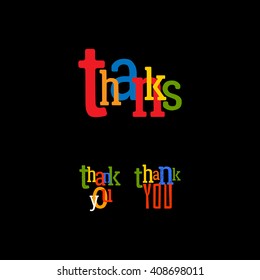 Thank you typography vector illustration. Colorful Text thank you set labels isolated on black background