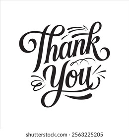 Thank you typography vector with script and handwritten on a white background