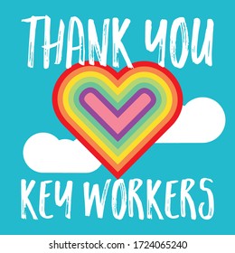 Thank You UK Key Essential Workers Rainbow Heart Of Hope 