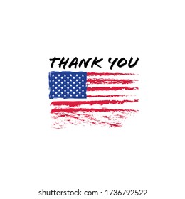 Thank You with US Flag brush stroke style on isolated white background