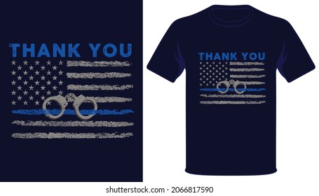 Thank You Usa Thin Blue Line Grunge Police Flag Tshirt Design