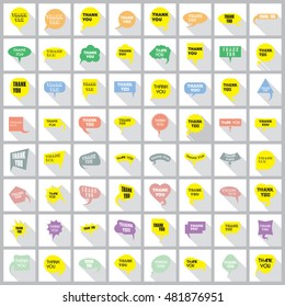 Thank you vector, appreciation and gratitude speech bubbles set. Large series of cute speech balloon with shadows and writing on it. Icons collection for retail and client oriented business.  