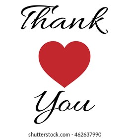 Thank you vector background with red heart.