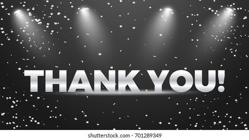 Thank you vector banner design. Silver shine thank you text on black background.