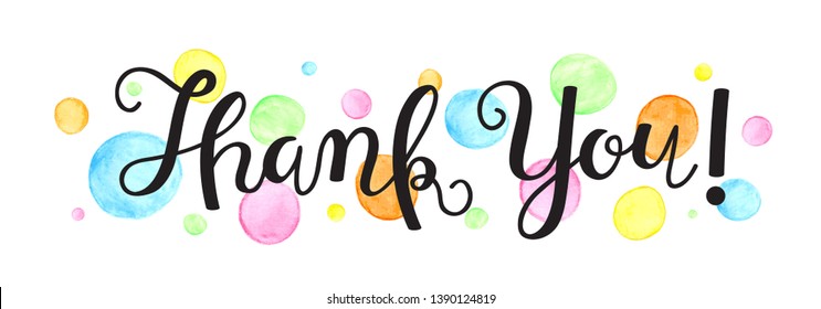 THANK YOU! vector brush calligraphy banner with watercolor dots